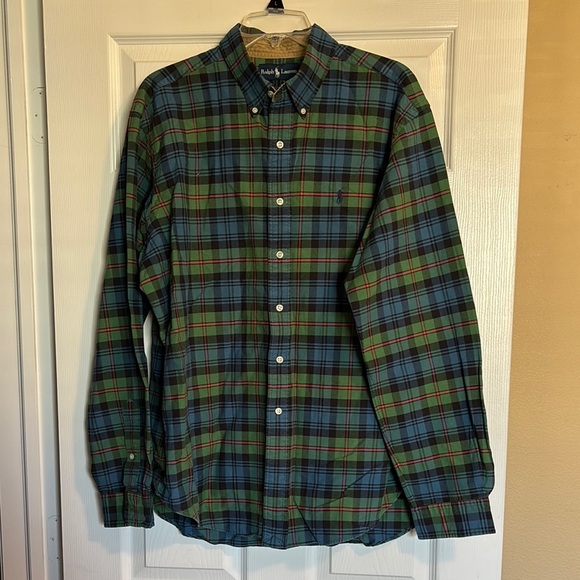 Ralph Lauren men’s green plaid long sleeve button down shirt size XL - Picture 1 of 8